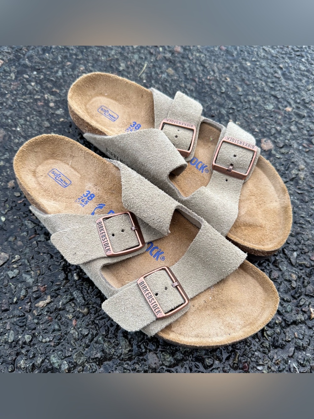 Birkenstock Arizona Soft Footbed Taupe Suede Sandals Womens Size 7 EU 38 M5 Tan